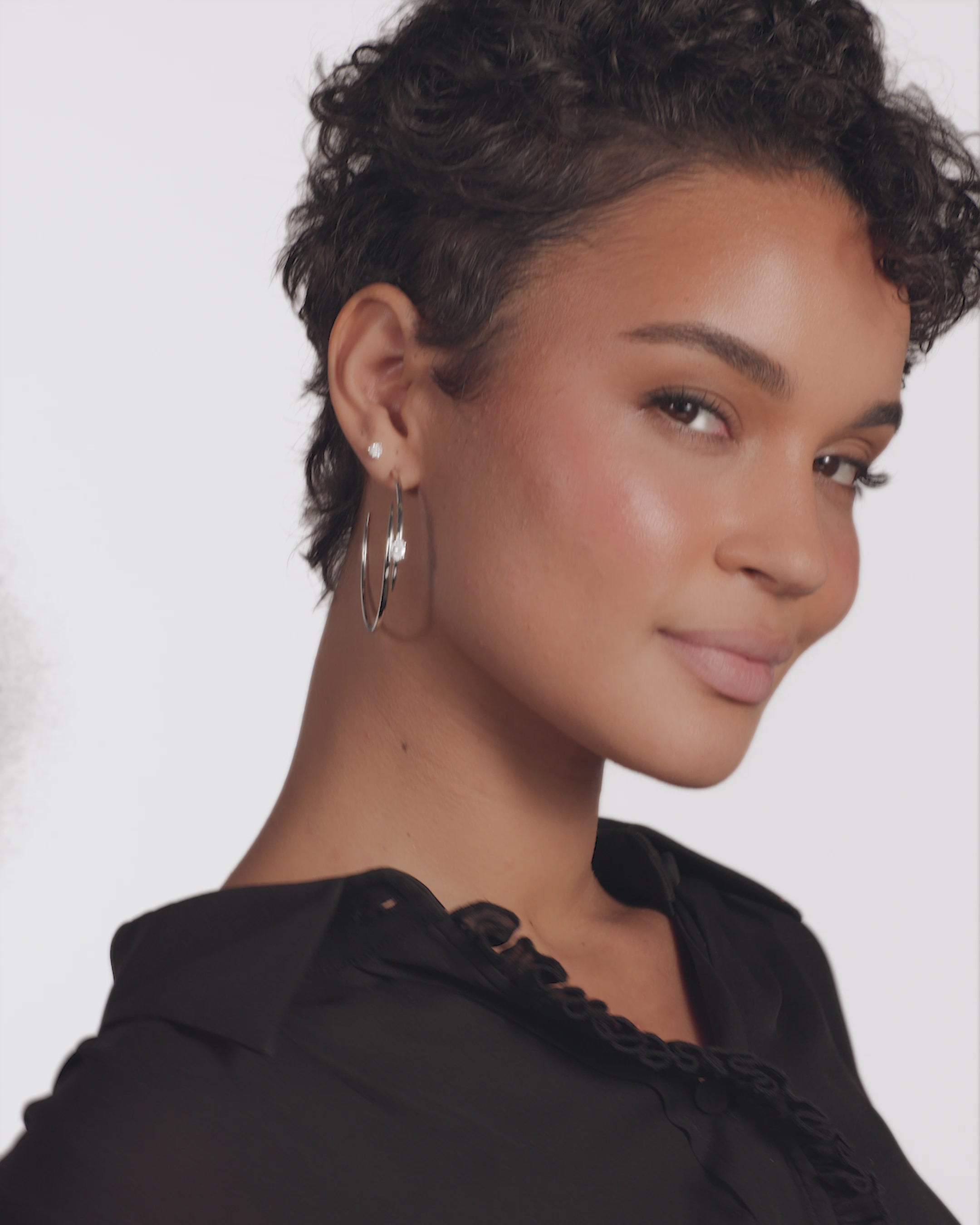 She's on Point Lasso Hoops 2" - Silver|White Diamondettes