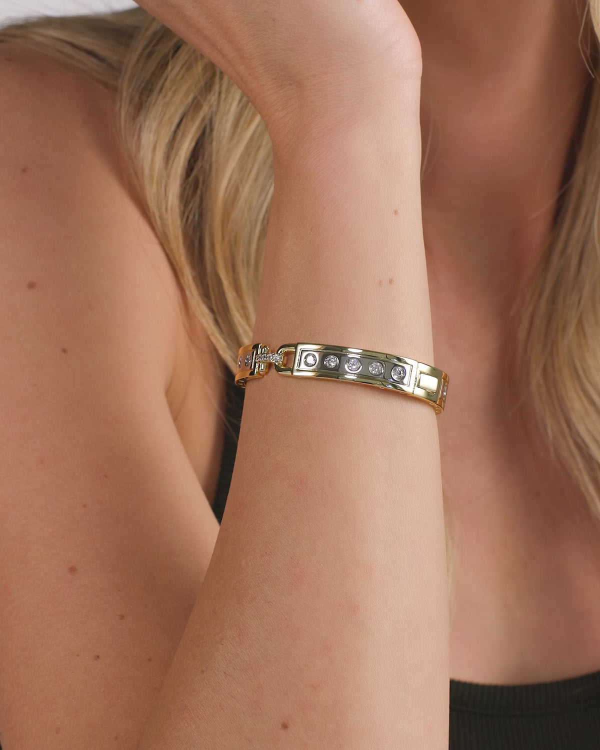 Ashley Rodeo Two-Tone Cuff 9mm - Mixed Metal|White Diamondettes