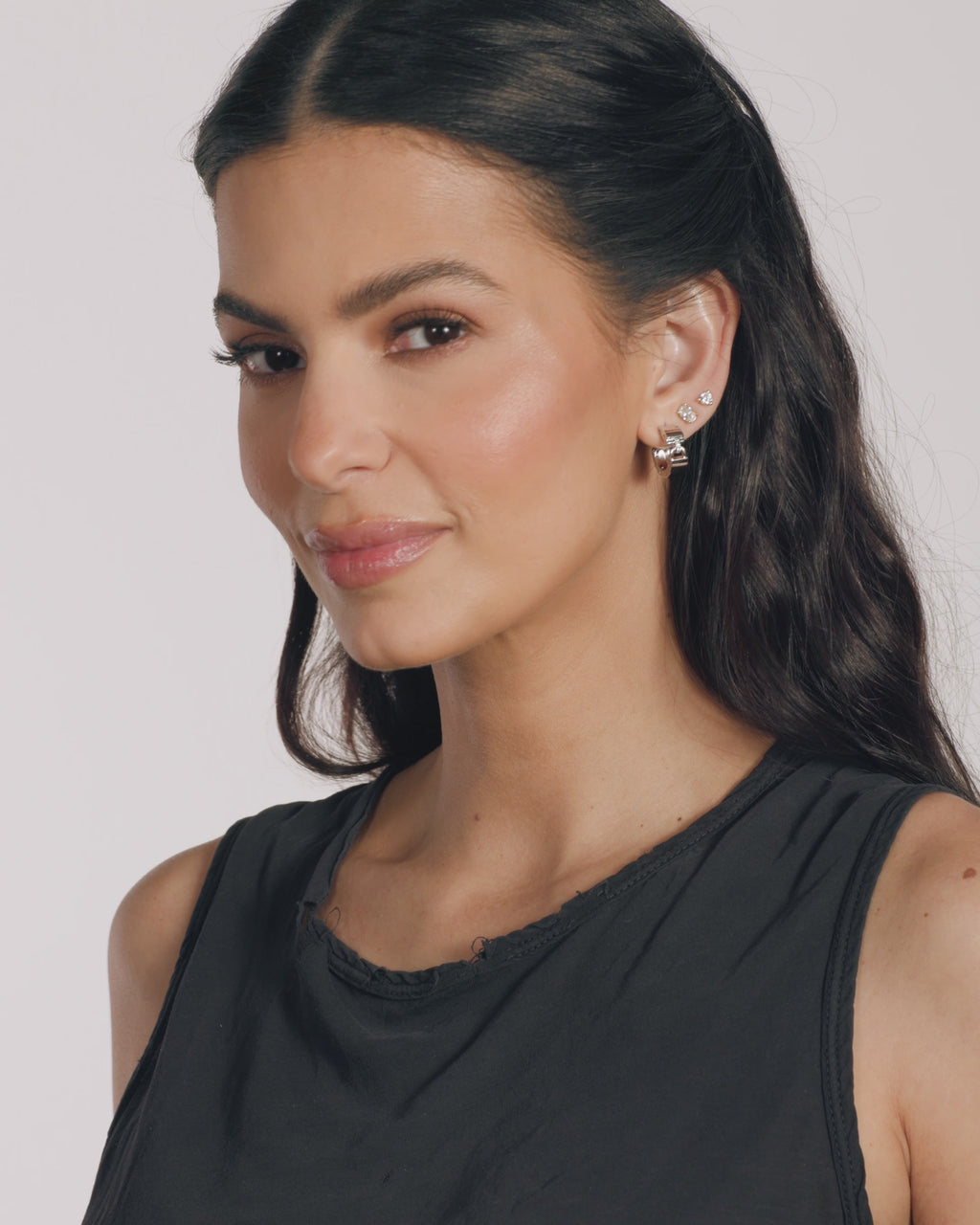 Ashley Lock Huggies - Silver|White Diamondettes