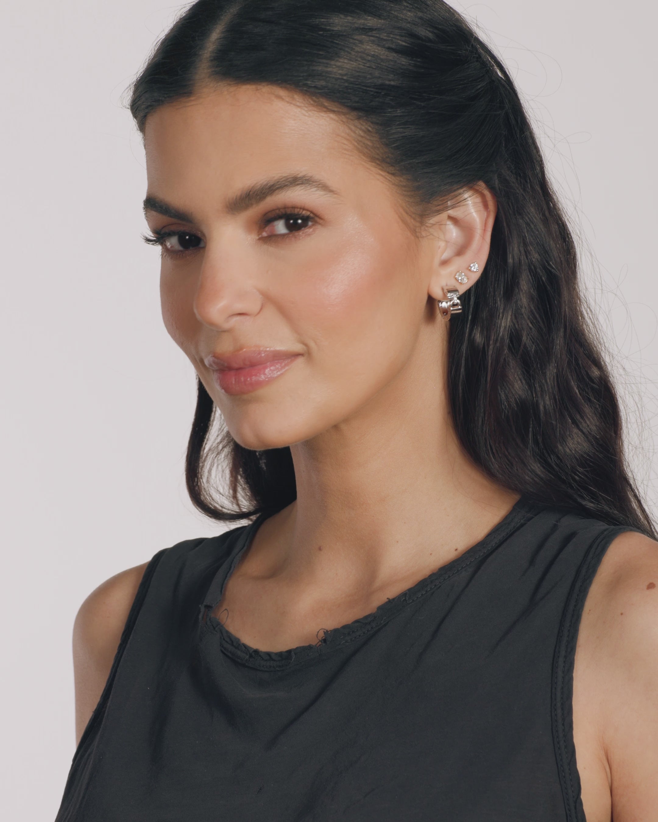 Ashley Lock Huggies - Silver|White Diamondettes