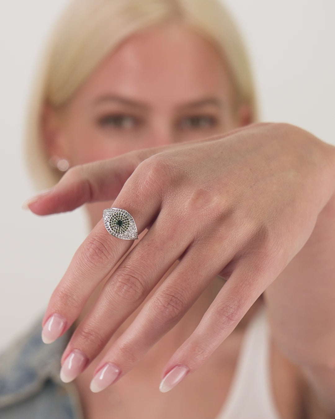 Green Evil Eye Ring - Silver|Emerald