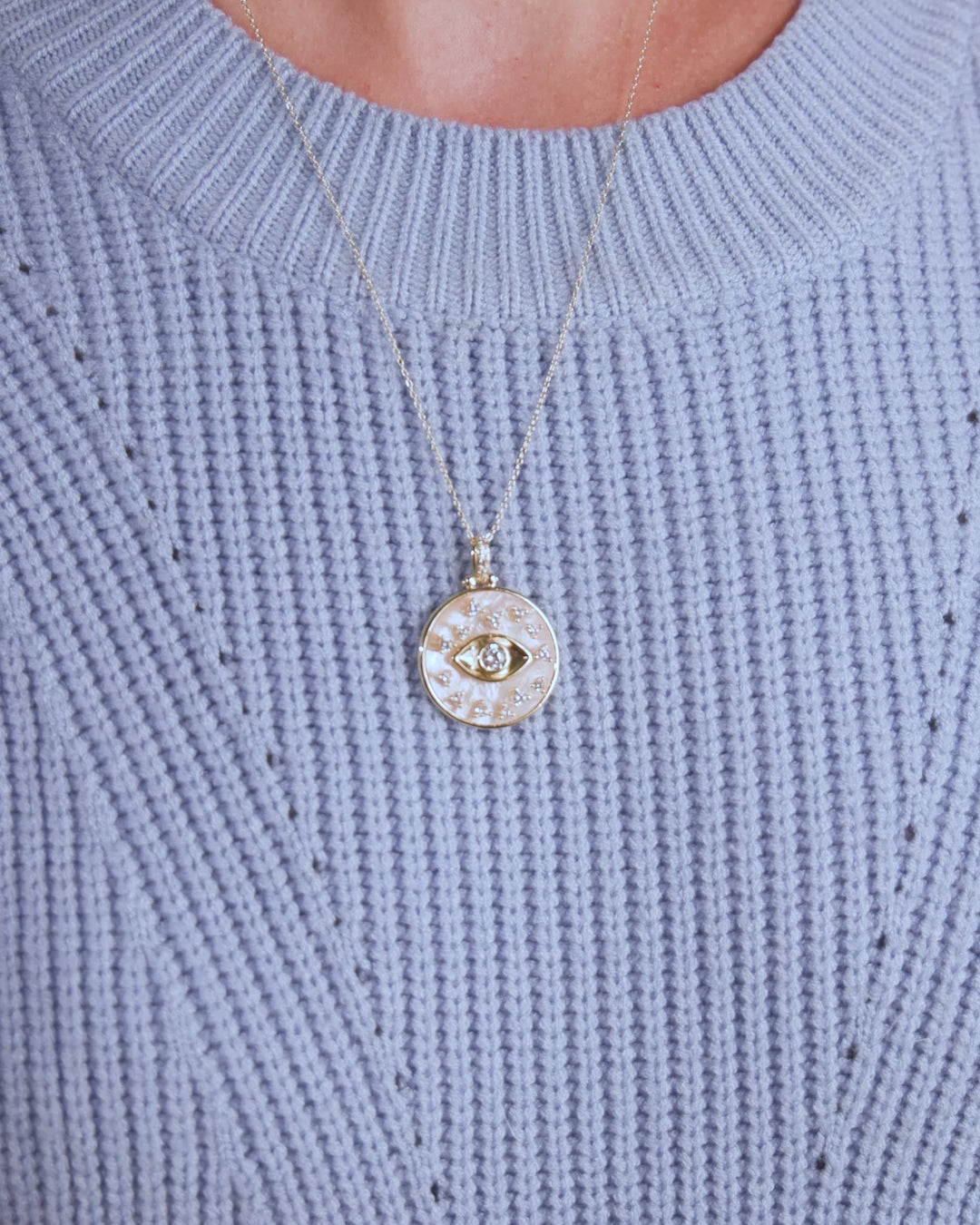Evil Eye Medallion Necklace - Gold|White Diamondettes