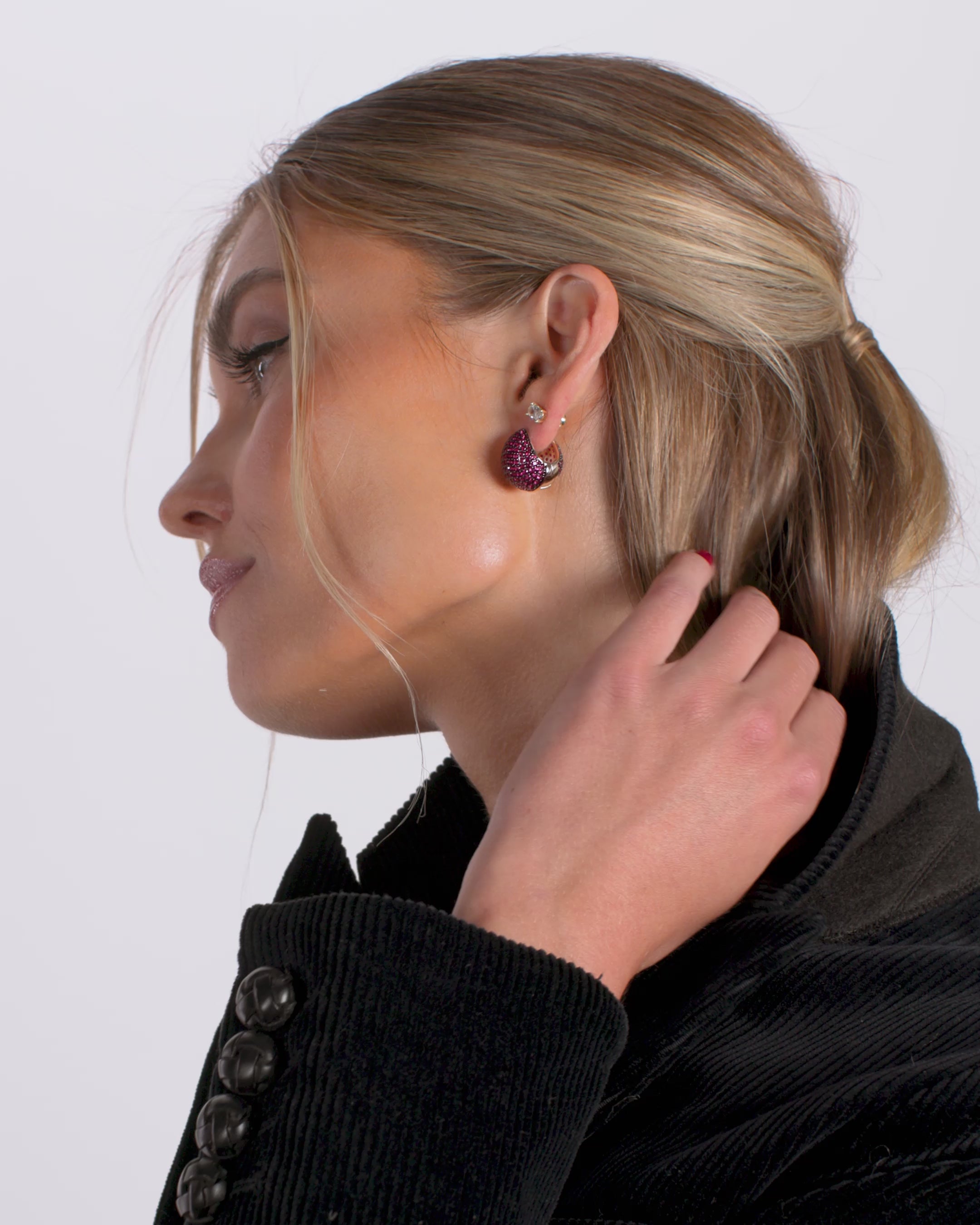 Norah Pavé Earrings - Gold|Ruby