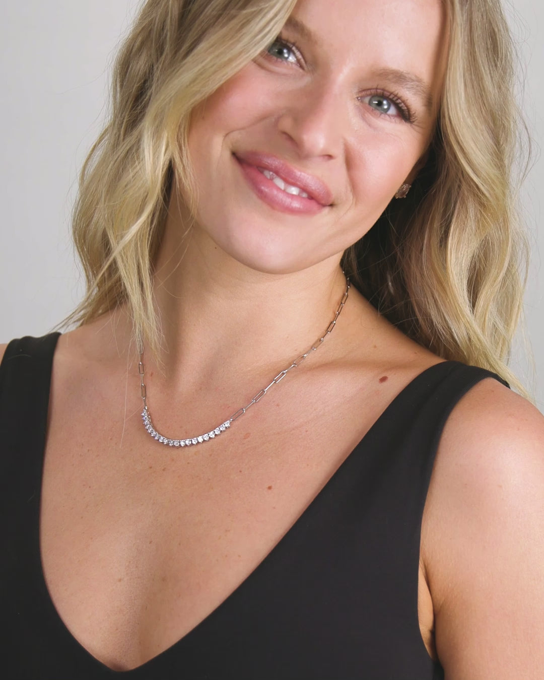 Not Your Basic Samantha Tennis Necklace - Silver|White Diamondettes