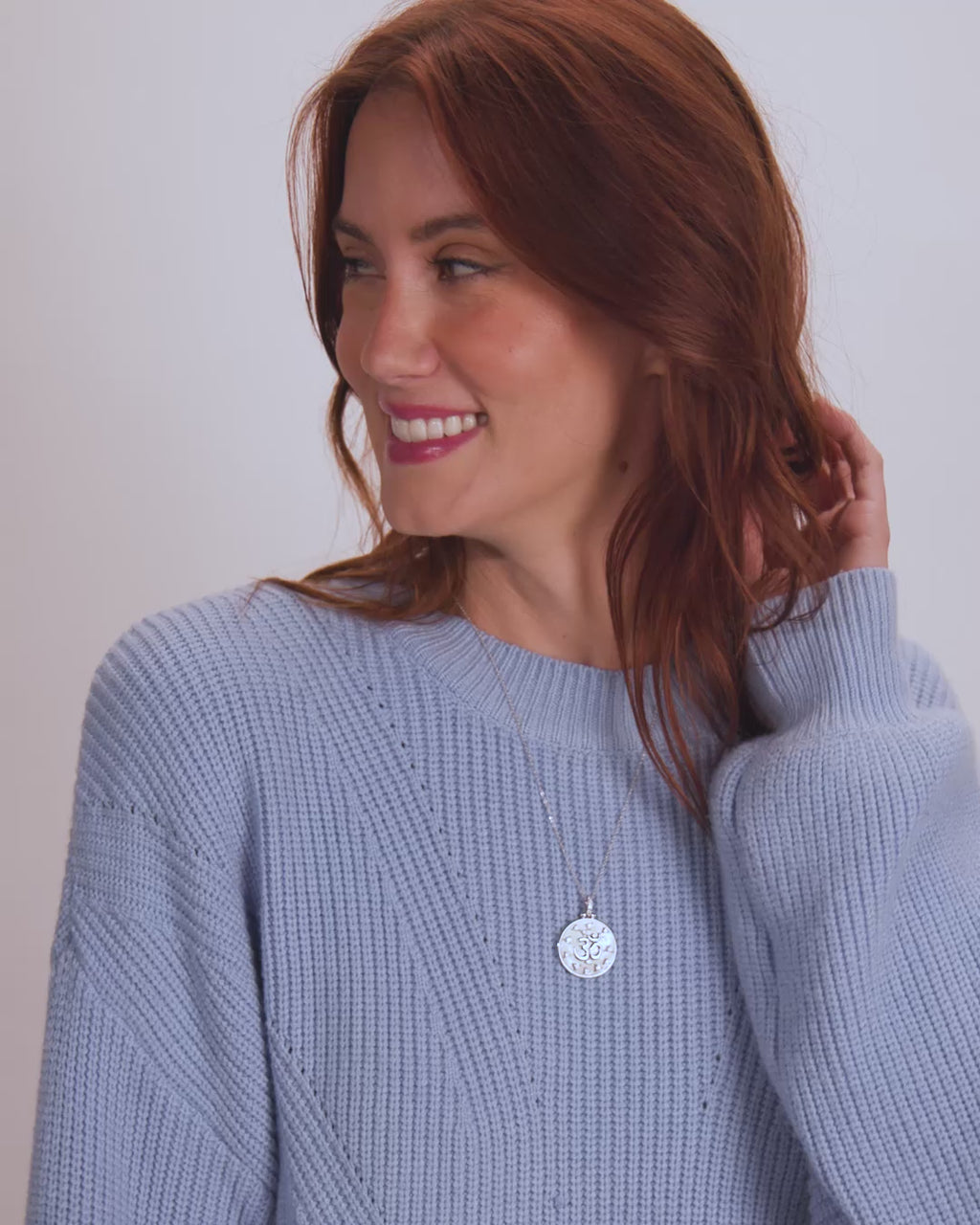 Om Medallion Necklace - Silver|White Diamondettes