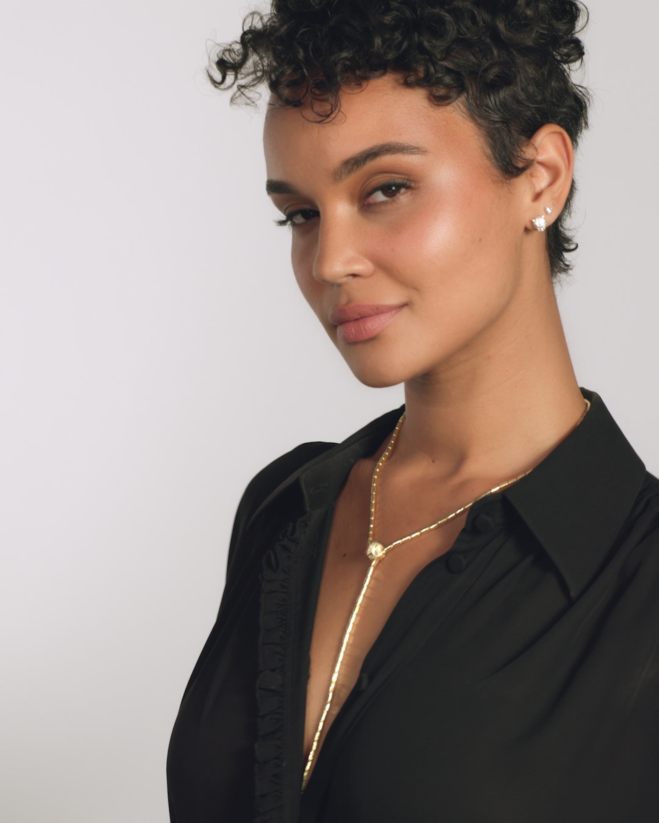 Jaguar Bolo Lariat Necklace - Gold|White Diamondettes