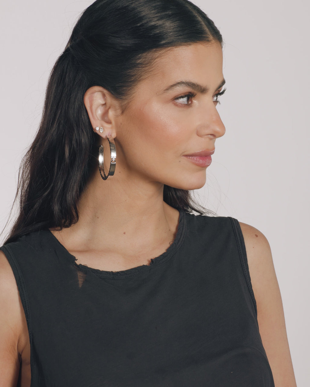 Ashley Lock Hoops 2" - Silver|White Diamondettes