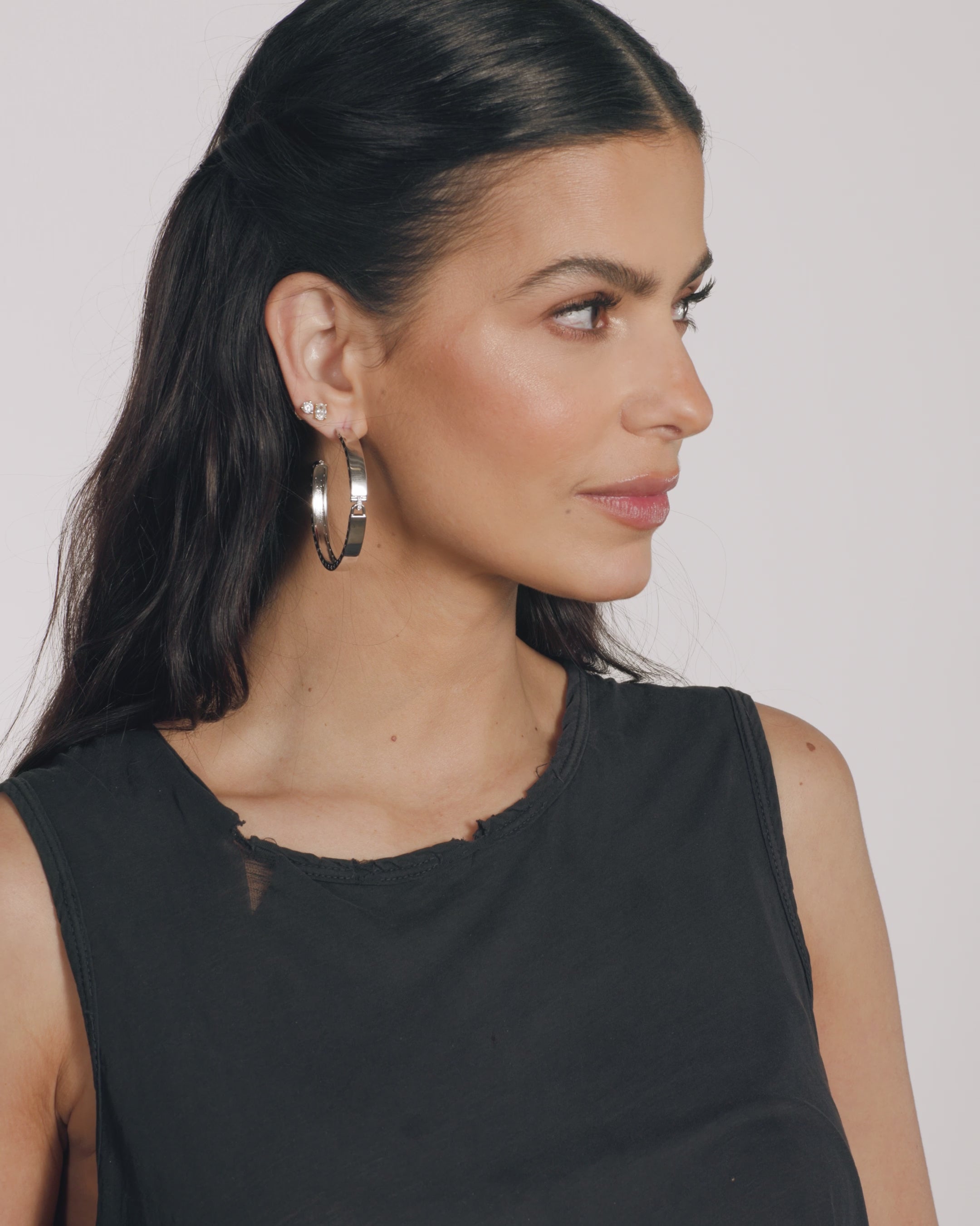 Ashley Lock Hoops 2" - Silver|White Diamondettes