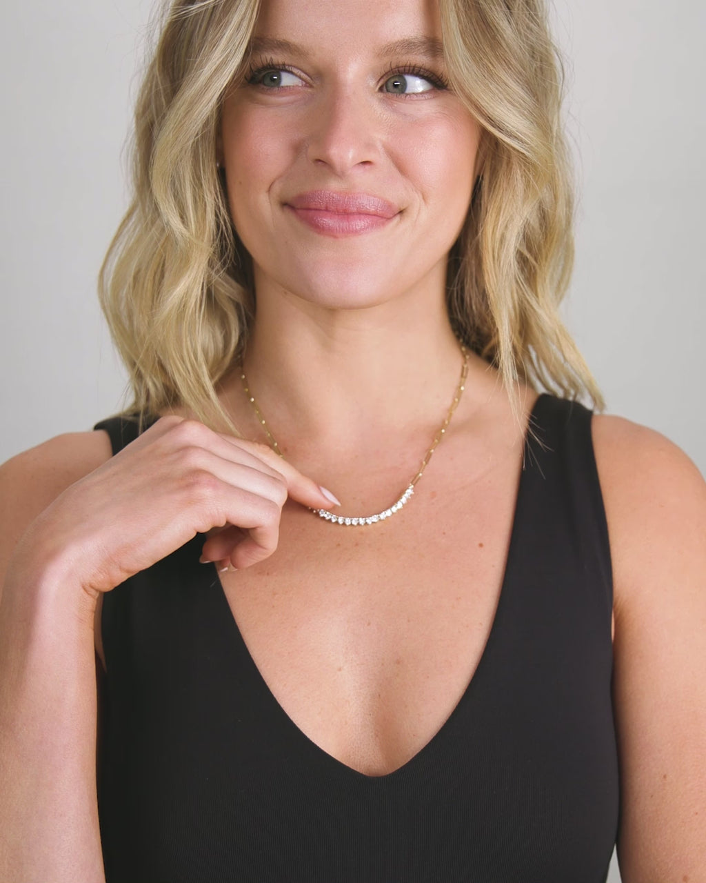 Not Your Basic Samantha Tennis Necklace - Gold|White Diamondettes