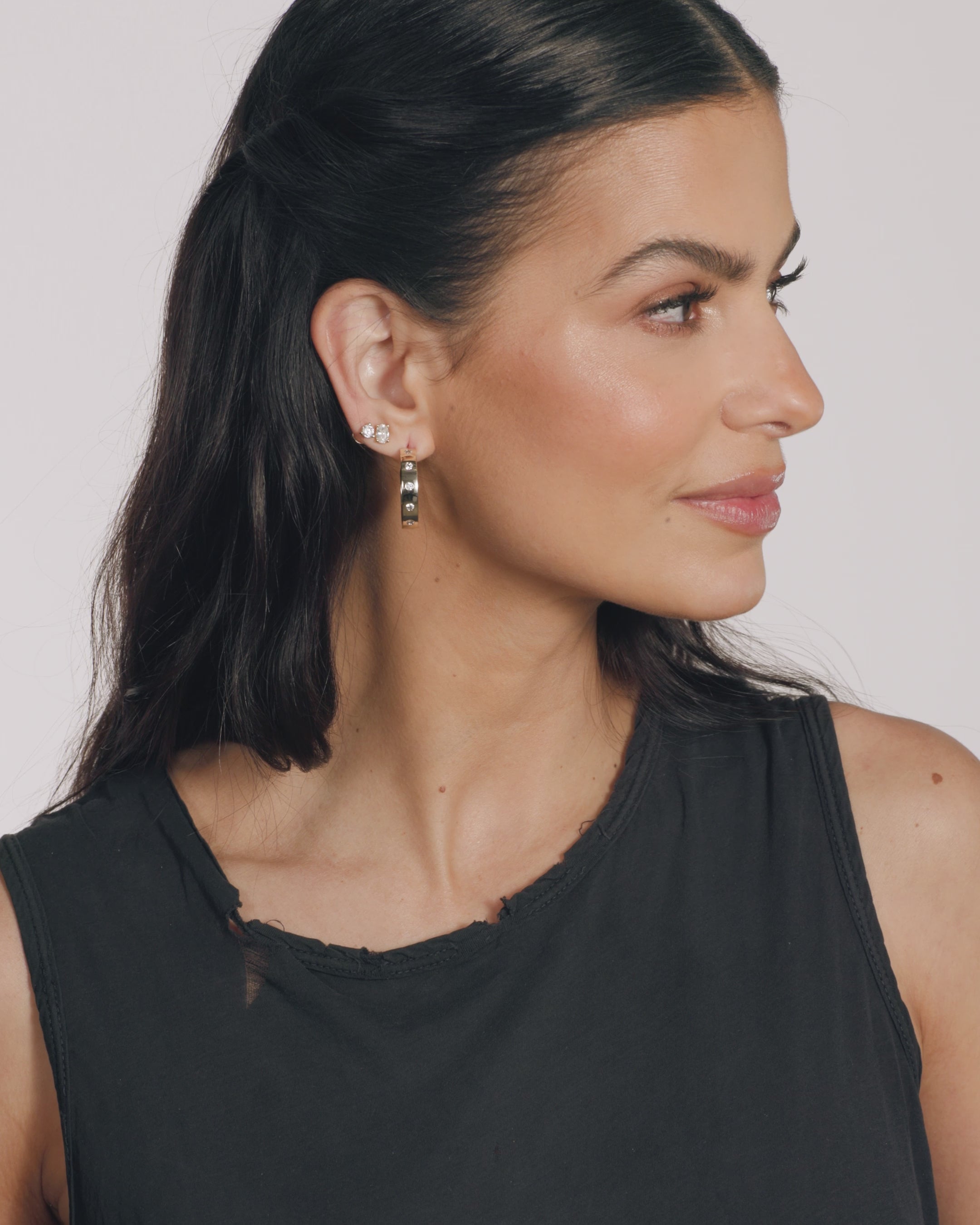 Ashley Rodeo Hoops 1" - Gold|White Diamondettes