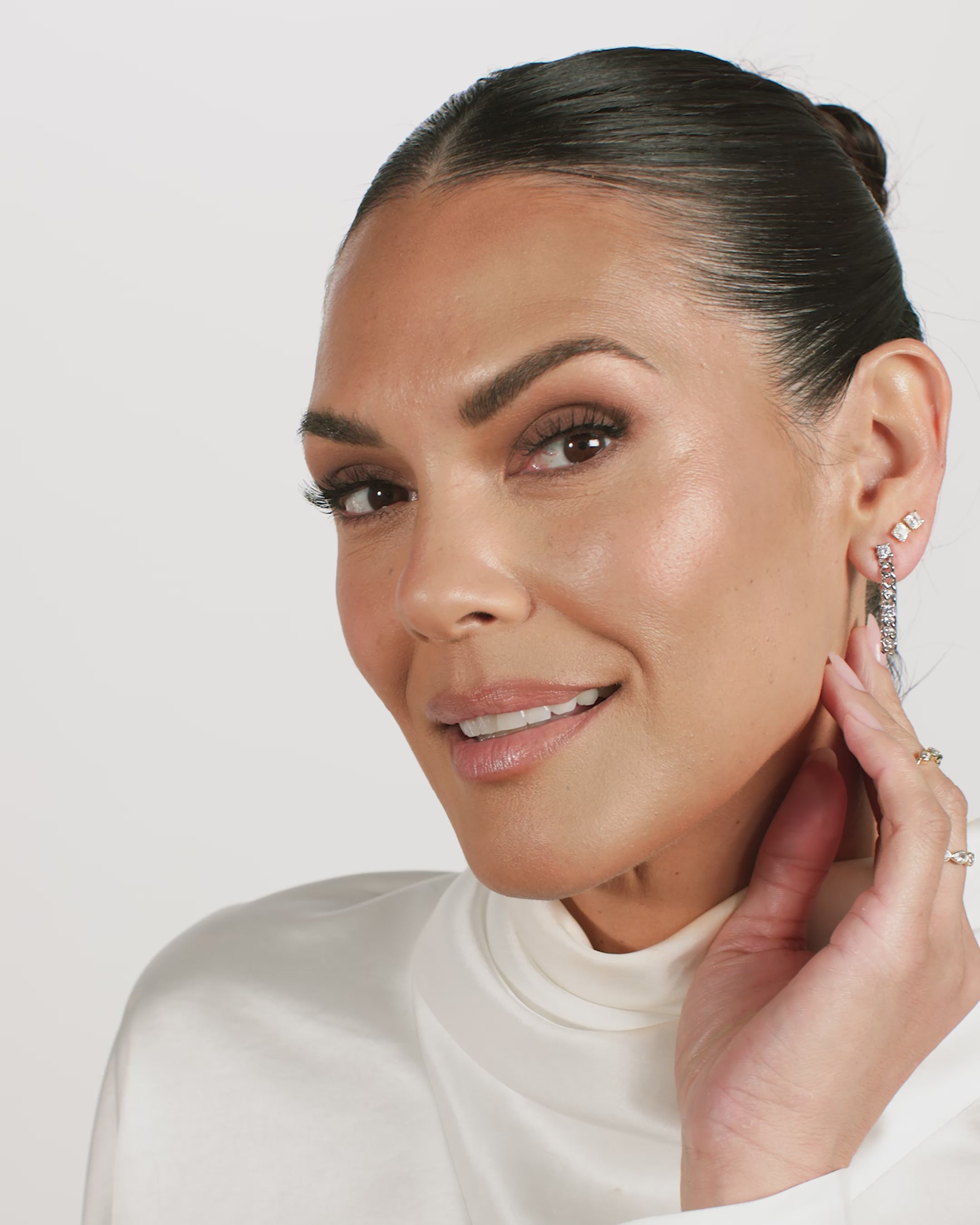 Julian Triple Diamond 4mm Soft Chain Hoops - Silver|White Diamondettes