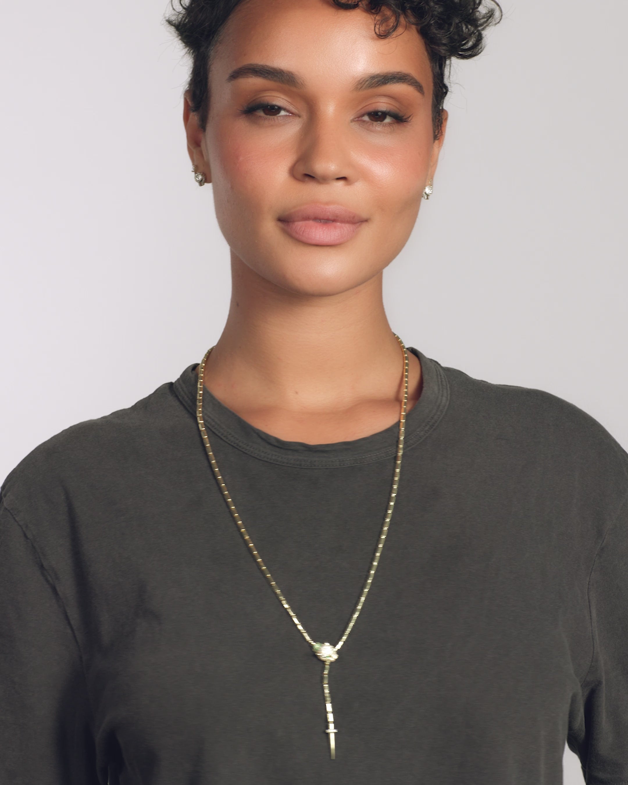 Jaguar Bolo Lariat Necklace - Gold|White Diamondettes