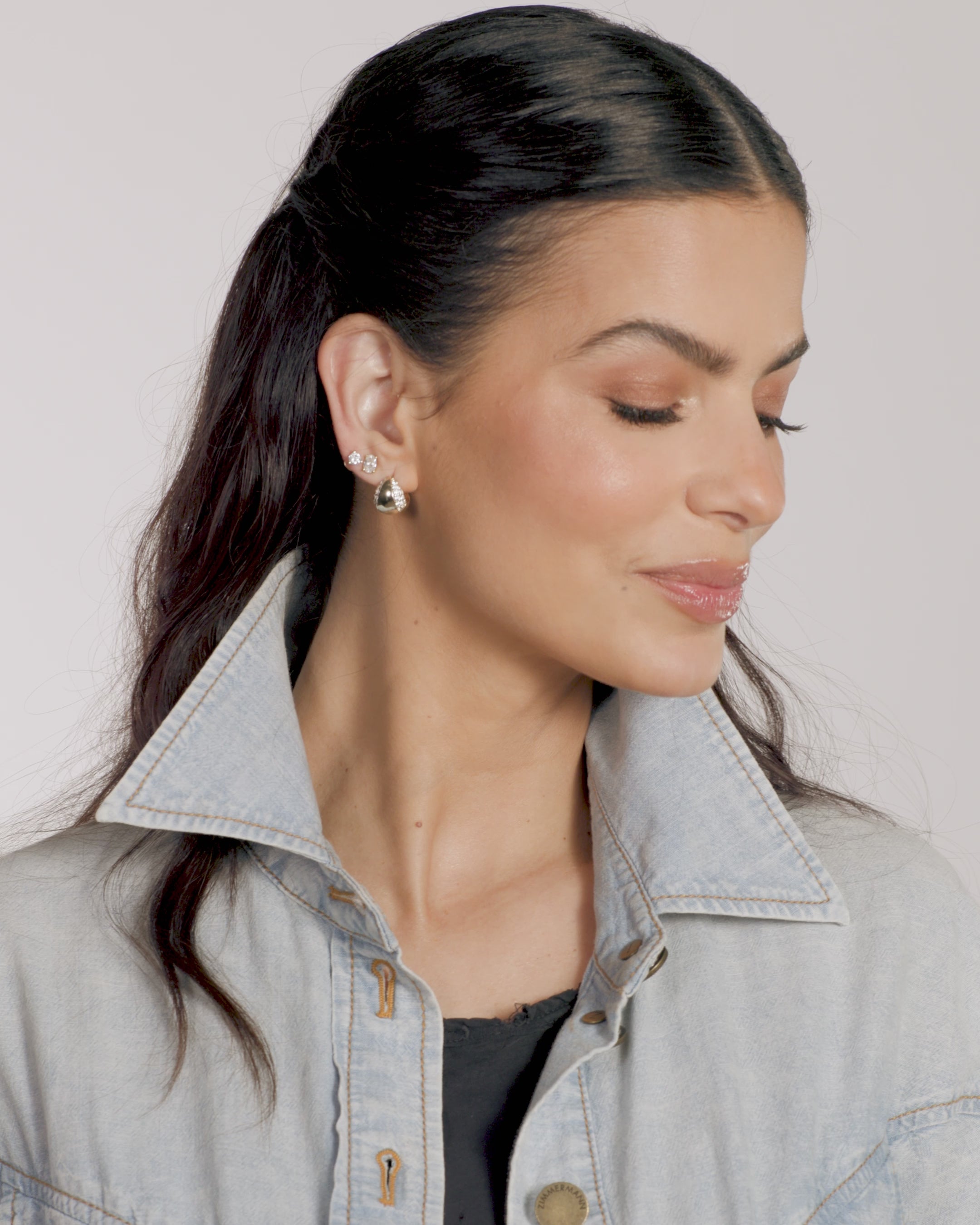 Lil Norah Split Pavé Earrings - Gold|White Diamondettes