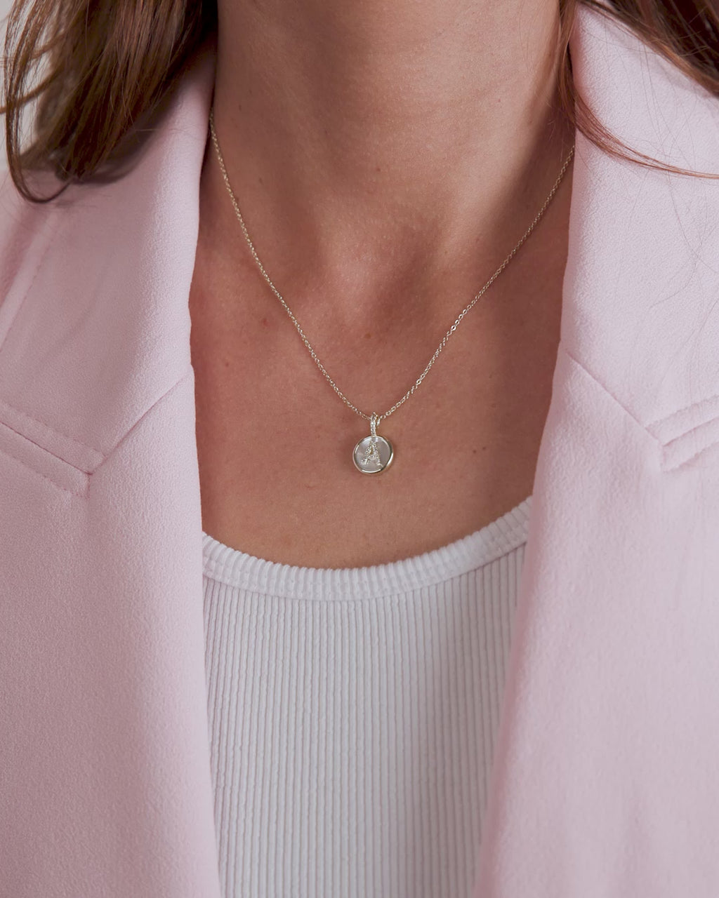 Love Letters Medallion Necklace 12mm - Gold|White Diamondettes