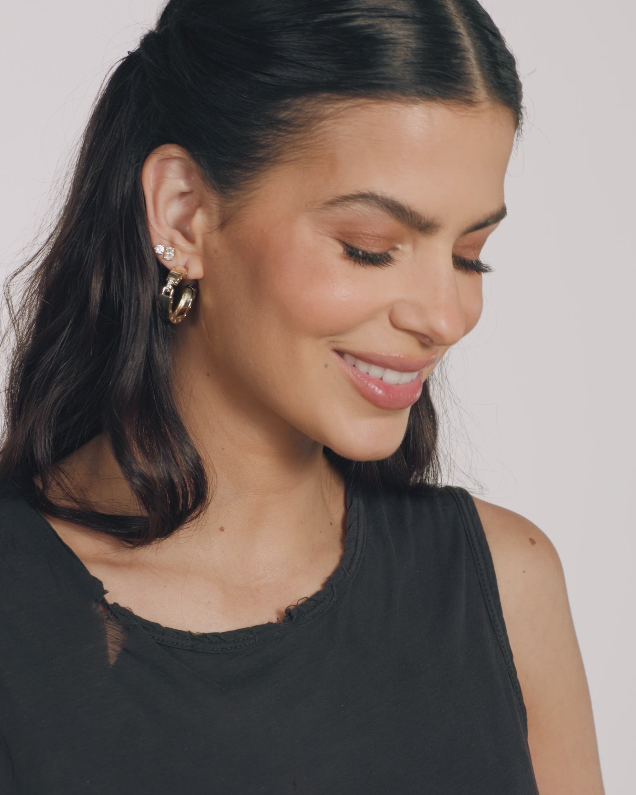 Ashley Lock Hoops 1" - Gold|White Diamondettes