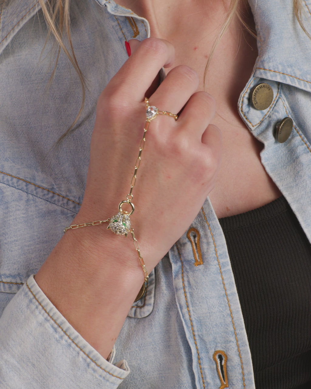 Jaguar Hand Chain - Gold|White Diamondettes