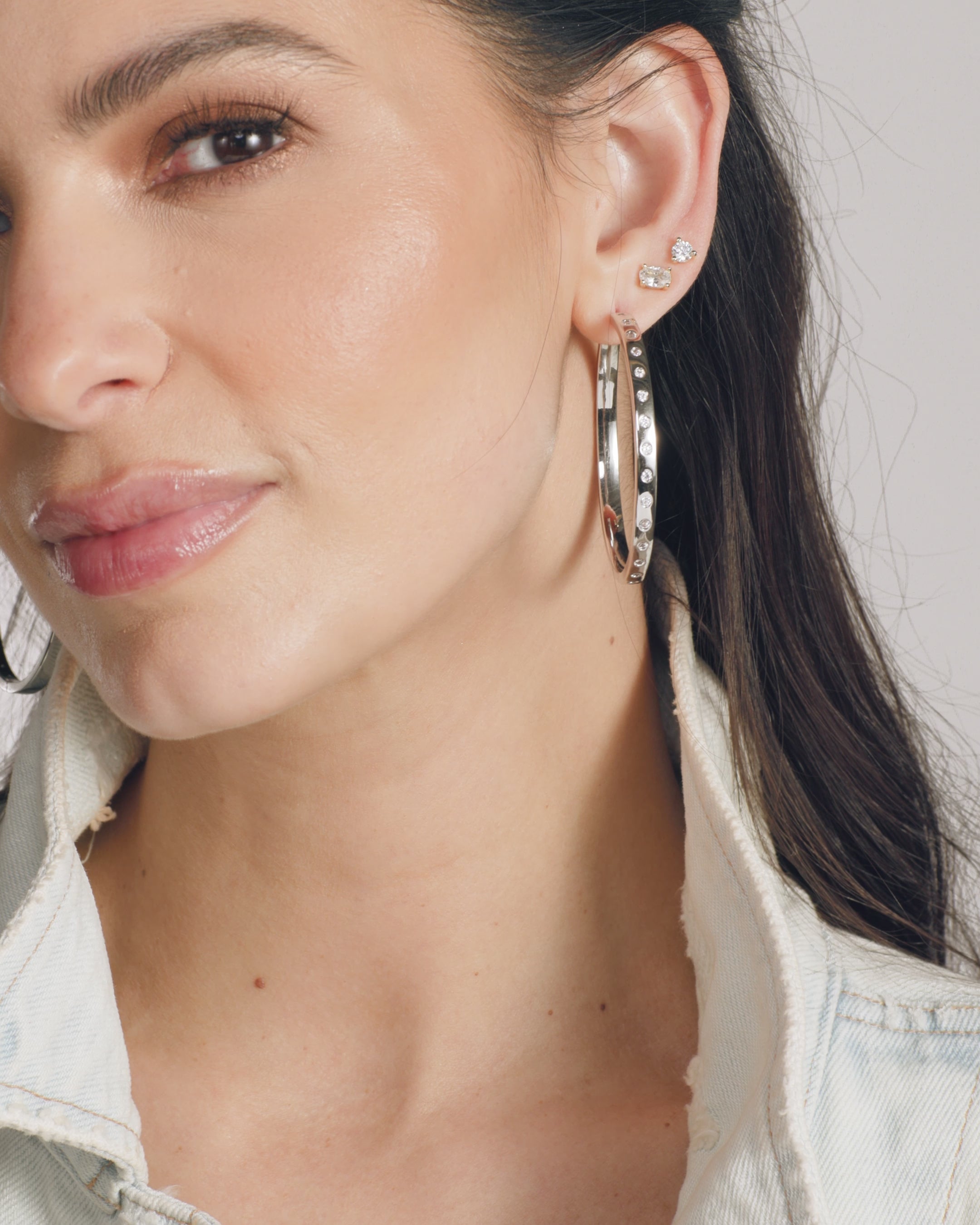 Ashley Reversible Hoops 2" - Silver|White Diamondettes