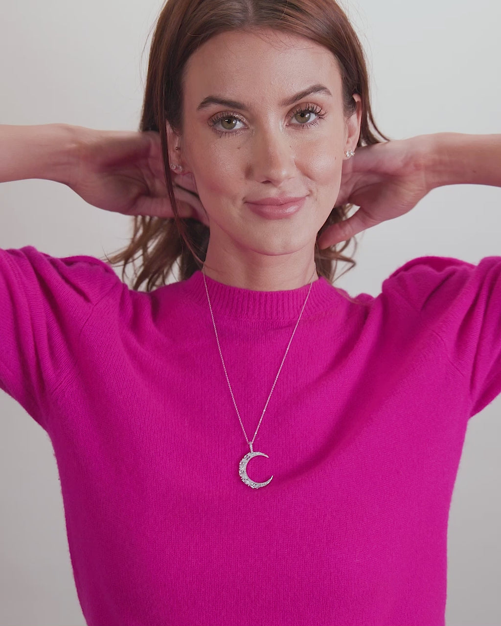 She's an Icon Moon Necklace - Silver|White Diamondettes