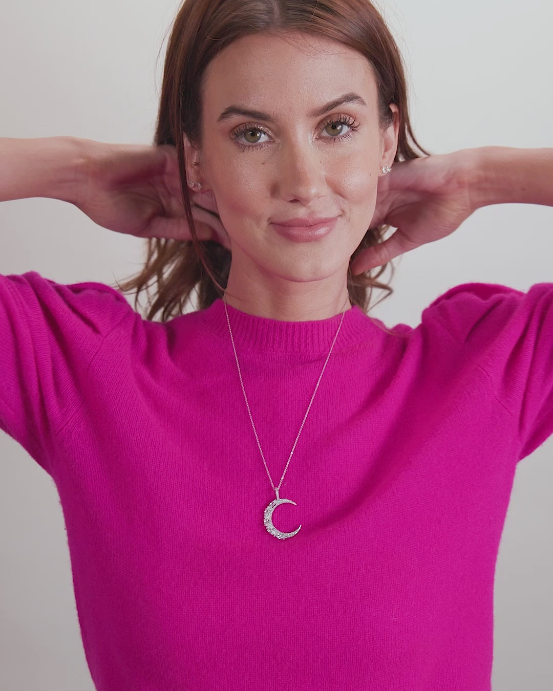 She's an Icon Moon Necklace - Silver|White Diamondettes