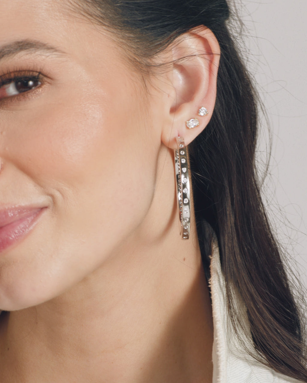 Ashley Infinity Reversible Hoops 2" - Silver|White Diamondettes