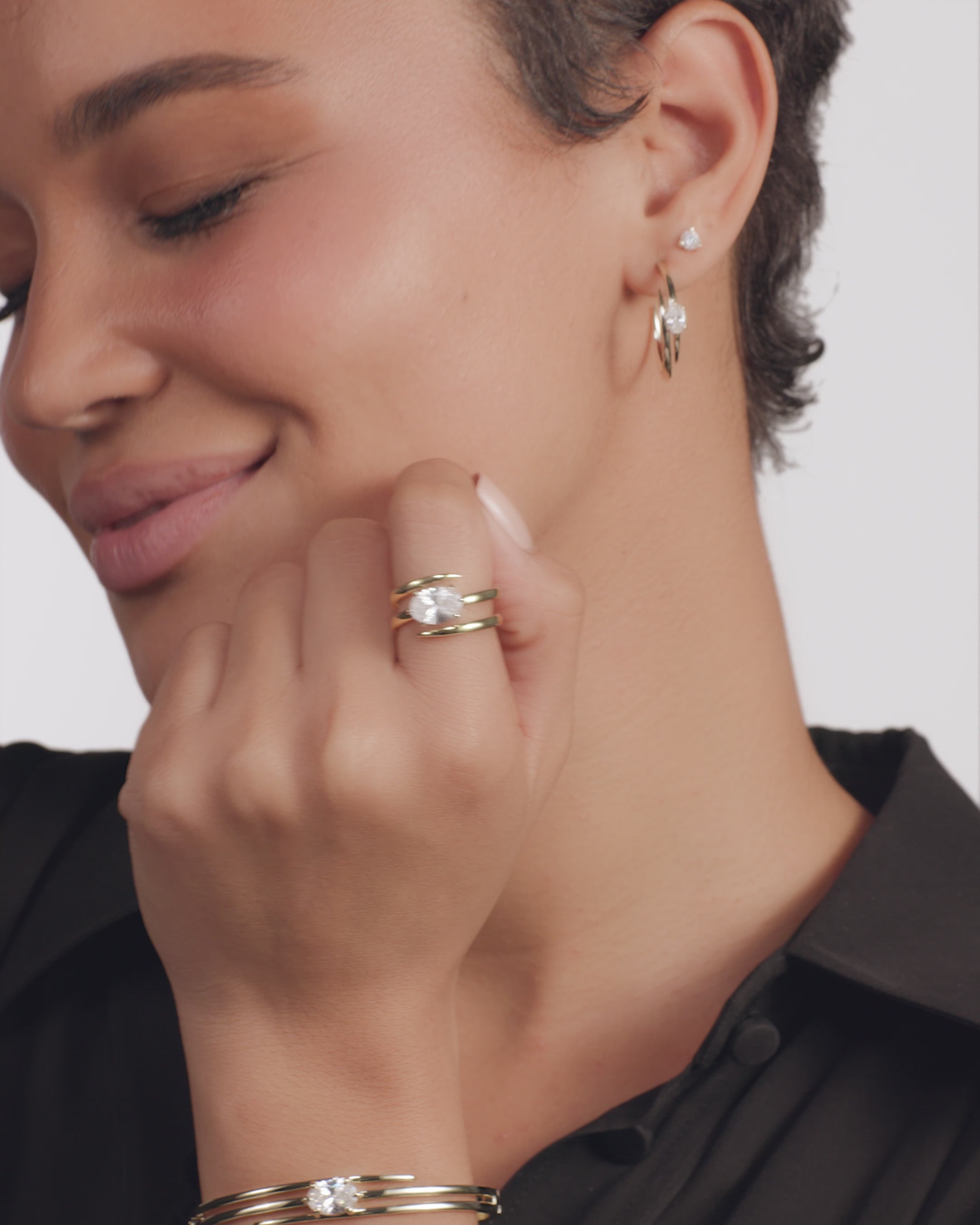 She's On Point Lasso Ring - Gold|White Diamondettes