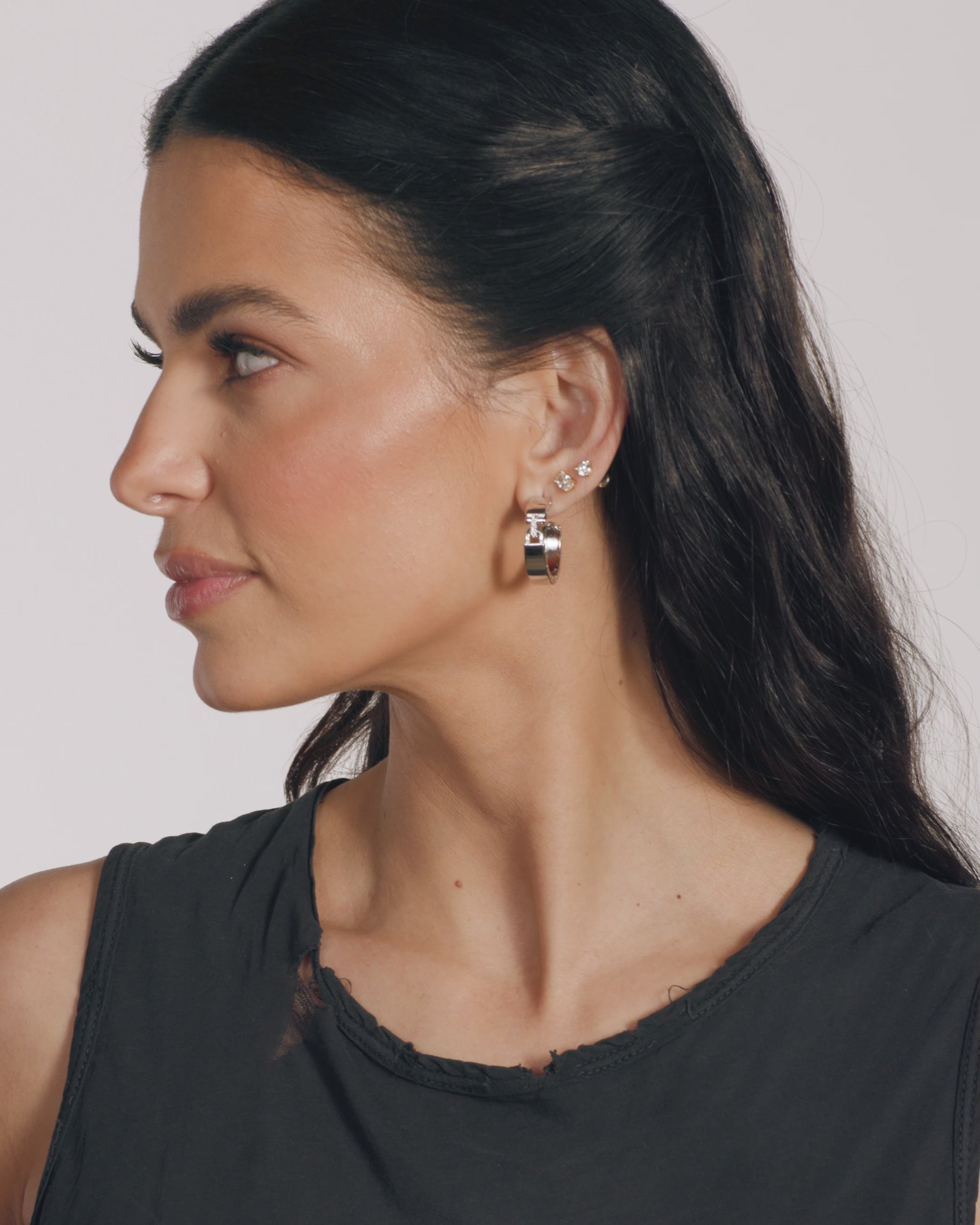 Ashley Lock Hoops 1" - Silver|White Diamondettes