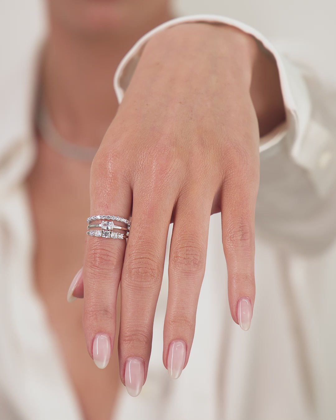 She's So Stacked Ring - Silver|White Diamondettes