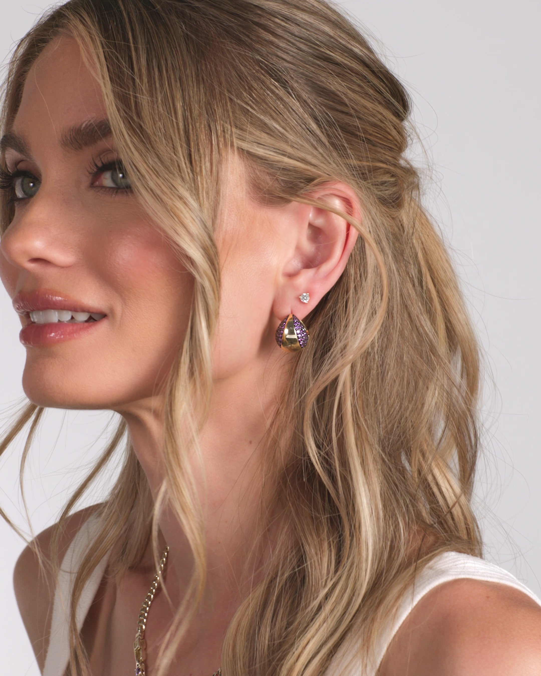 Norah Split Pavé Earrings - Gold|Lavender Amethyst
