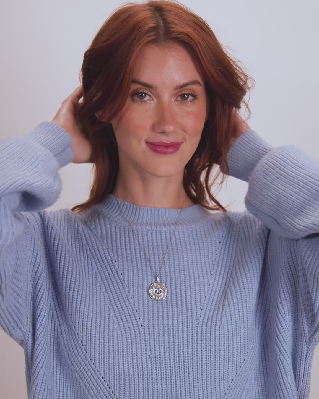 Evil Eye Medallion Necklace - Silver|White Diamondettes