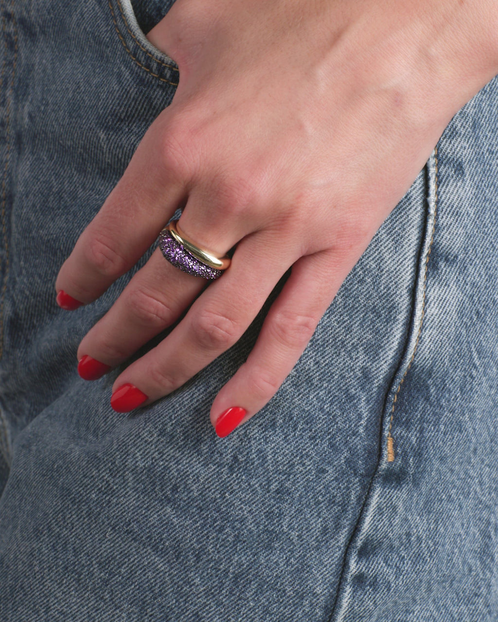Norah Pavé Double Ring - Gold|Lavender Amethyst