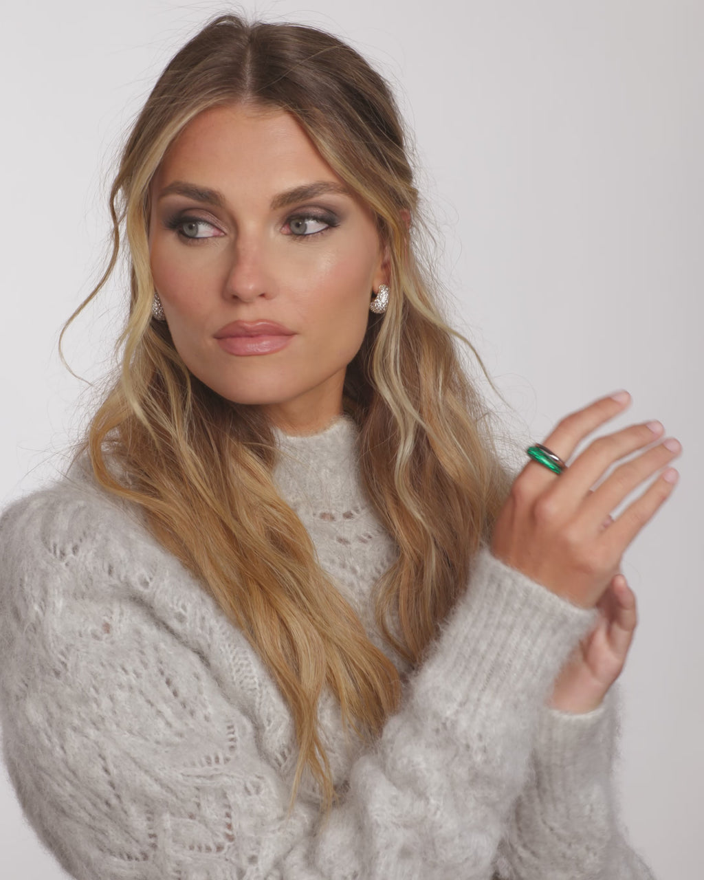 Norah Pavé Double Ring - Silver|Emerald