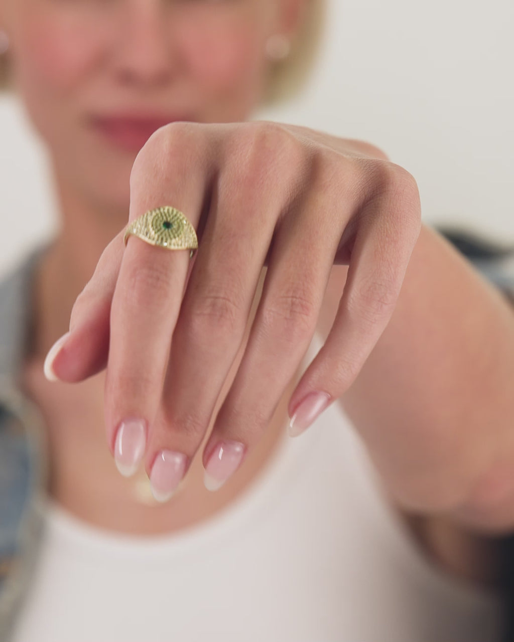 Green Evil Eye Ring - Gold|Emerald