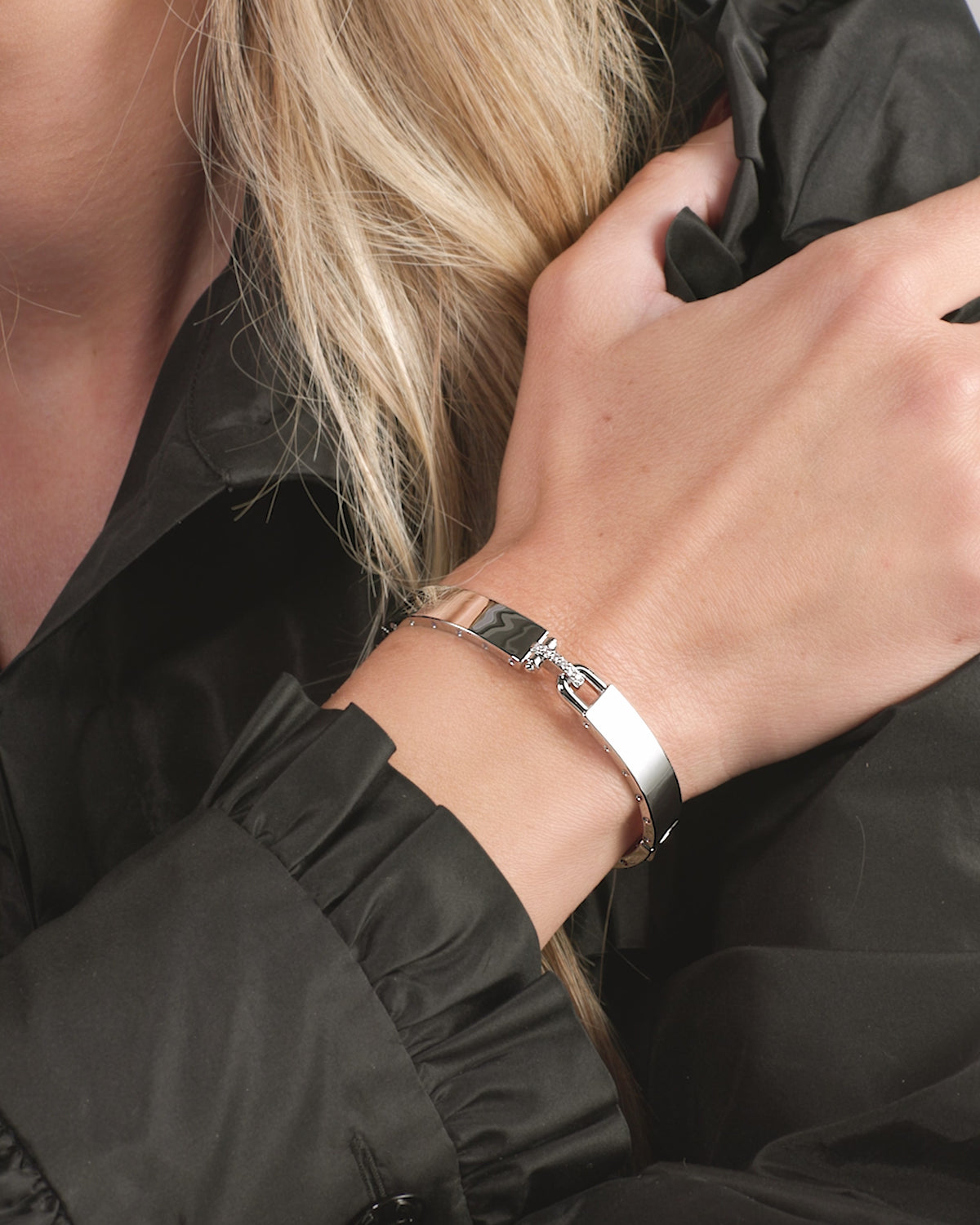 Ashley Lock Cuff 9mm - Silver|White Diamondettes