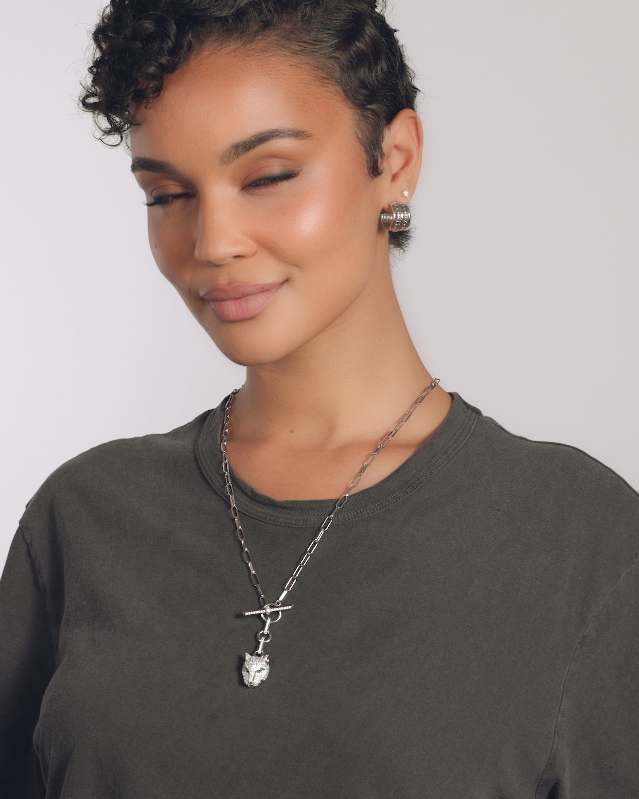 Jaguar Samantha Chain Necklace - Silver|White Diamondettes