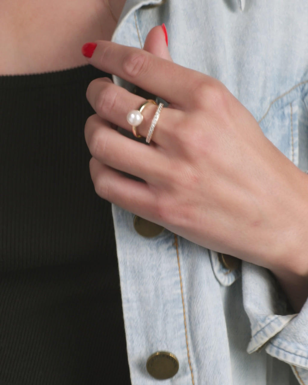Perfect Pearl Stacked Ring - Gold