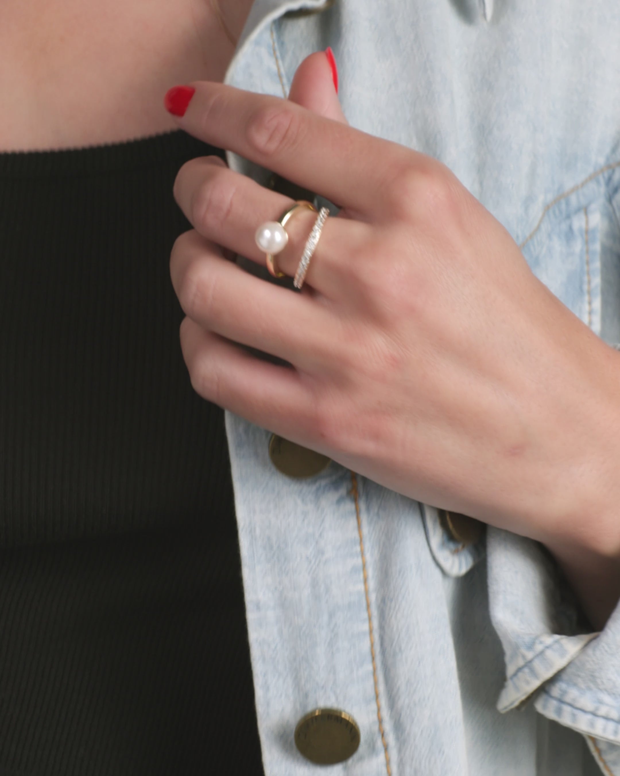 Perfect Pearl Stacked Ring - Gold