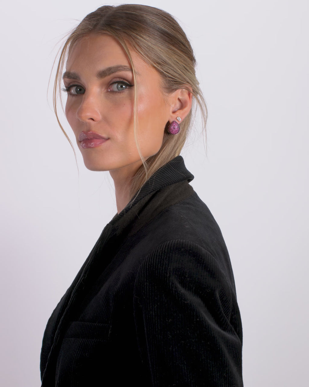 Norah Pavé Earrings - Silver|Ruby