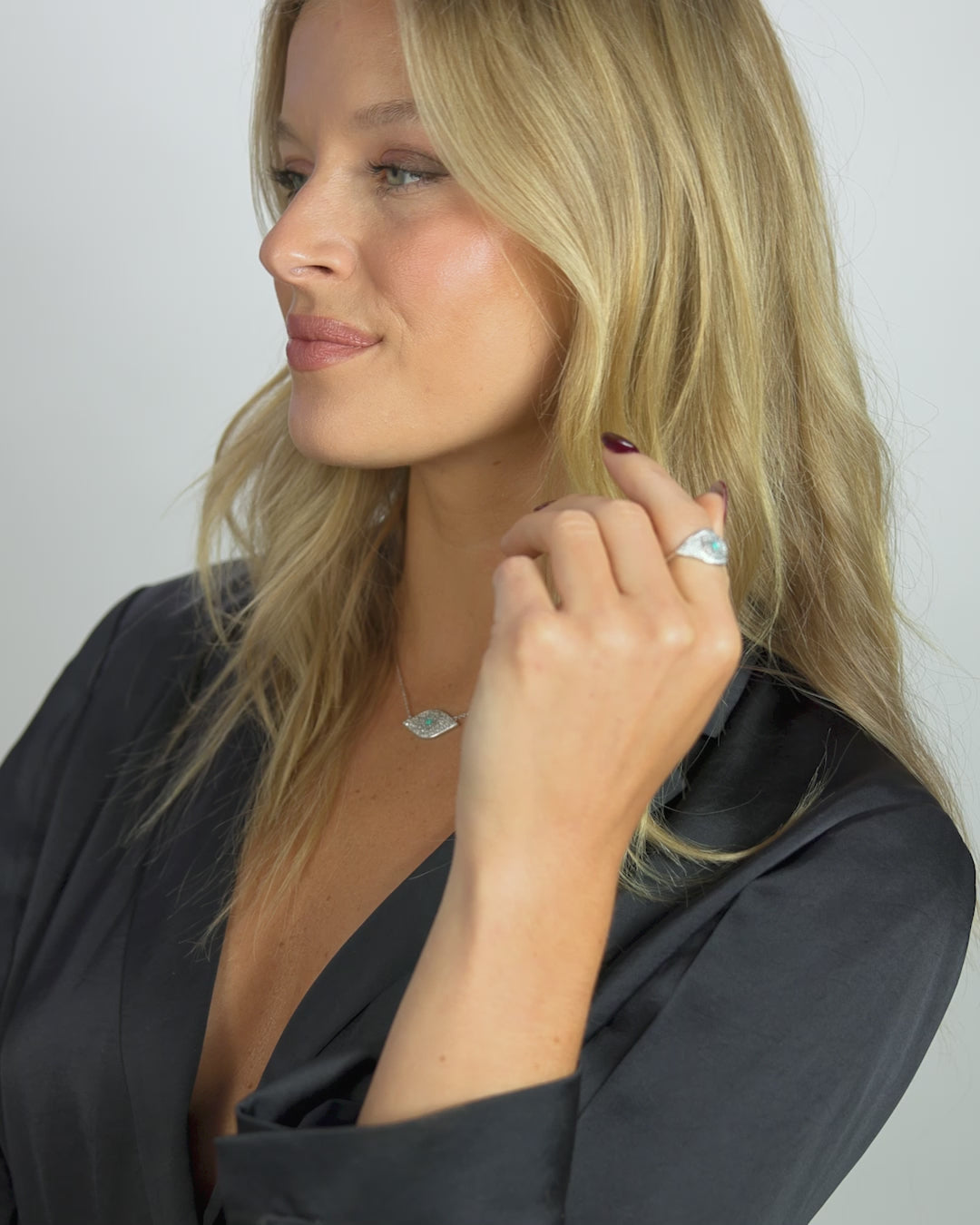 Blue Opal Evil Eye Ring - Silver|Blue Opal