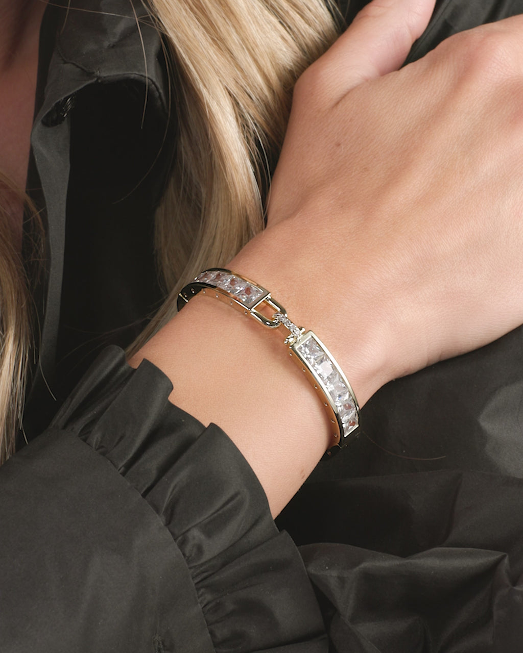 Ashley Melrose Lock Cuff 9mm - Gold|White Diamondettes