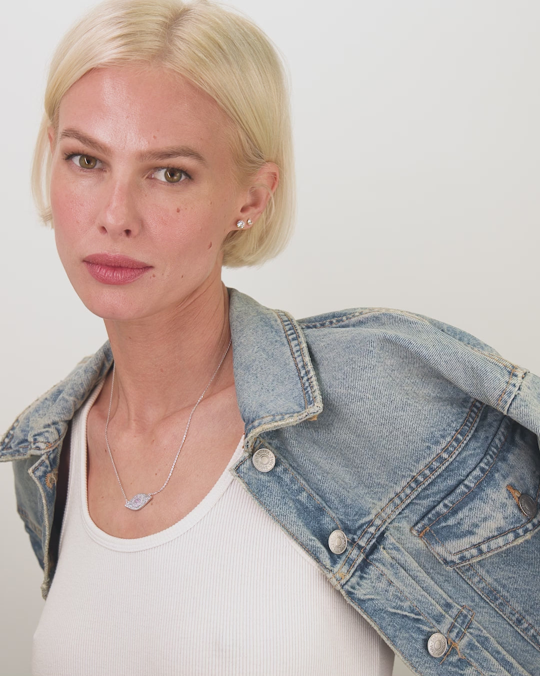 Rose Evil Eye Necklace - Silver|Pink Sapphire