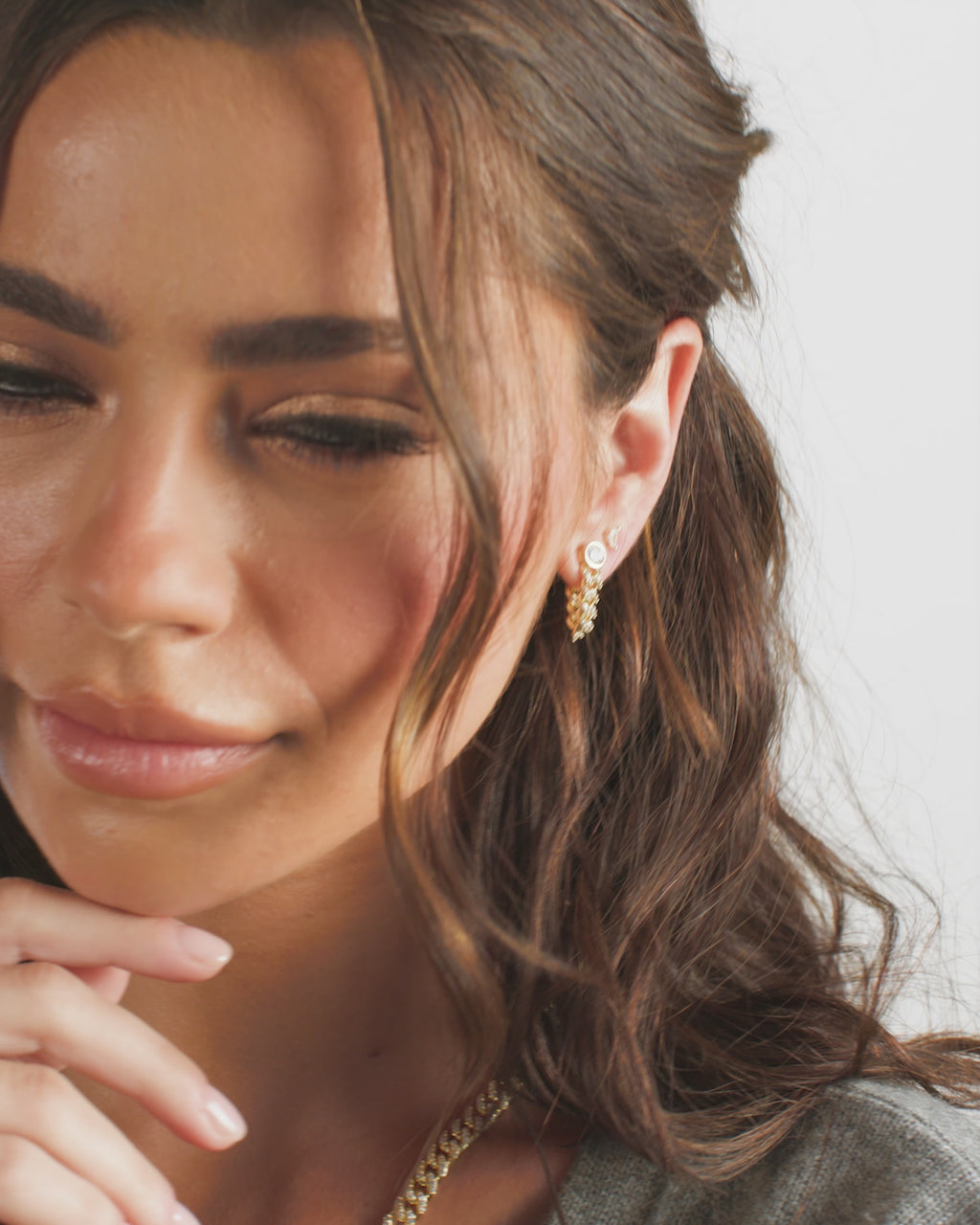 Pavé Julian 5mm Soft Chain Hoops - Gold|White Diamondettes