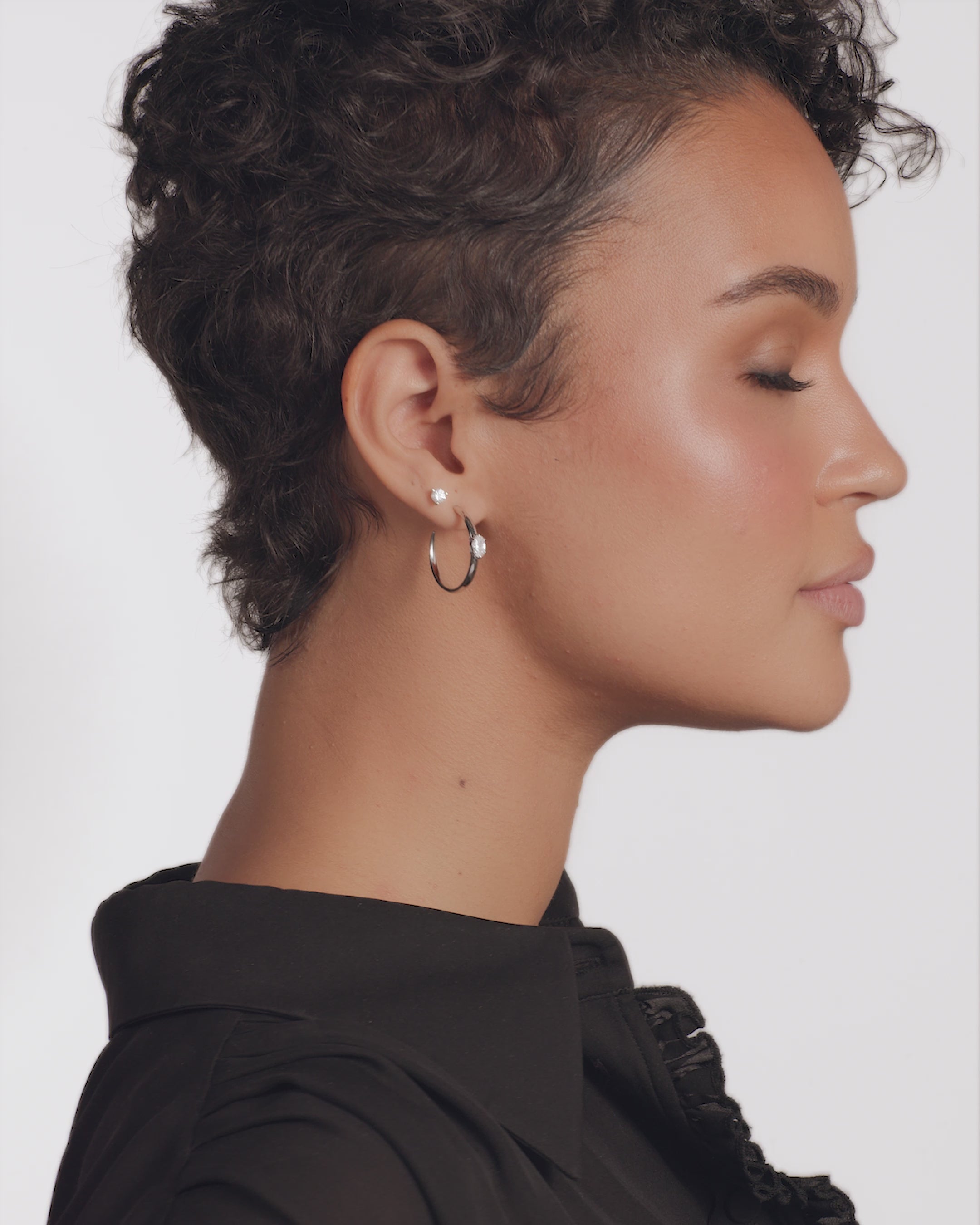 She's on Point Hoops 1" - Silver|White Diamondettes