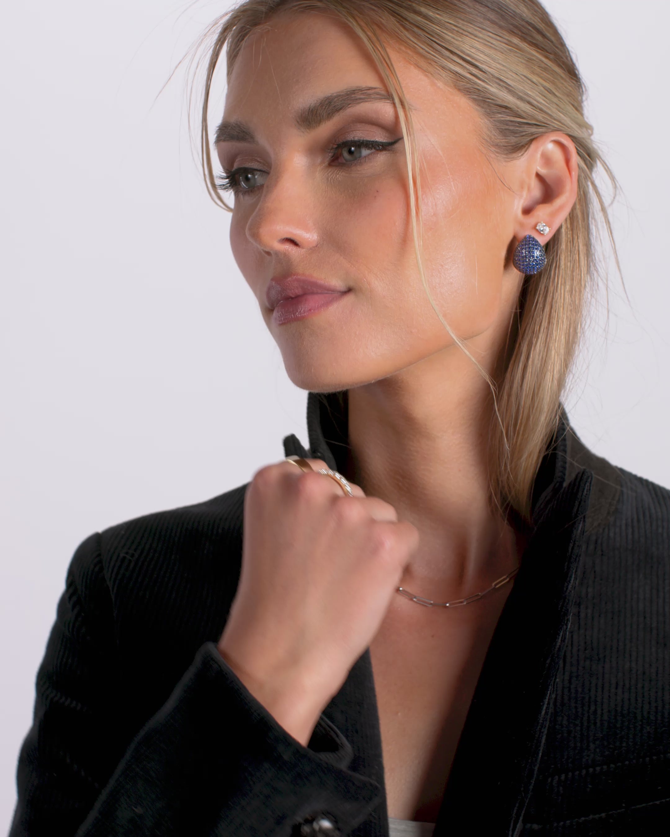 Norah Pavé Earrings - Silver|Blue Sapphire