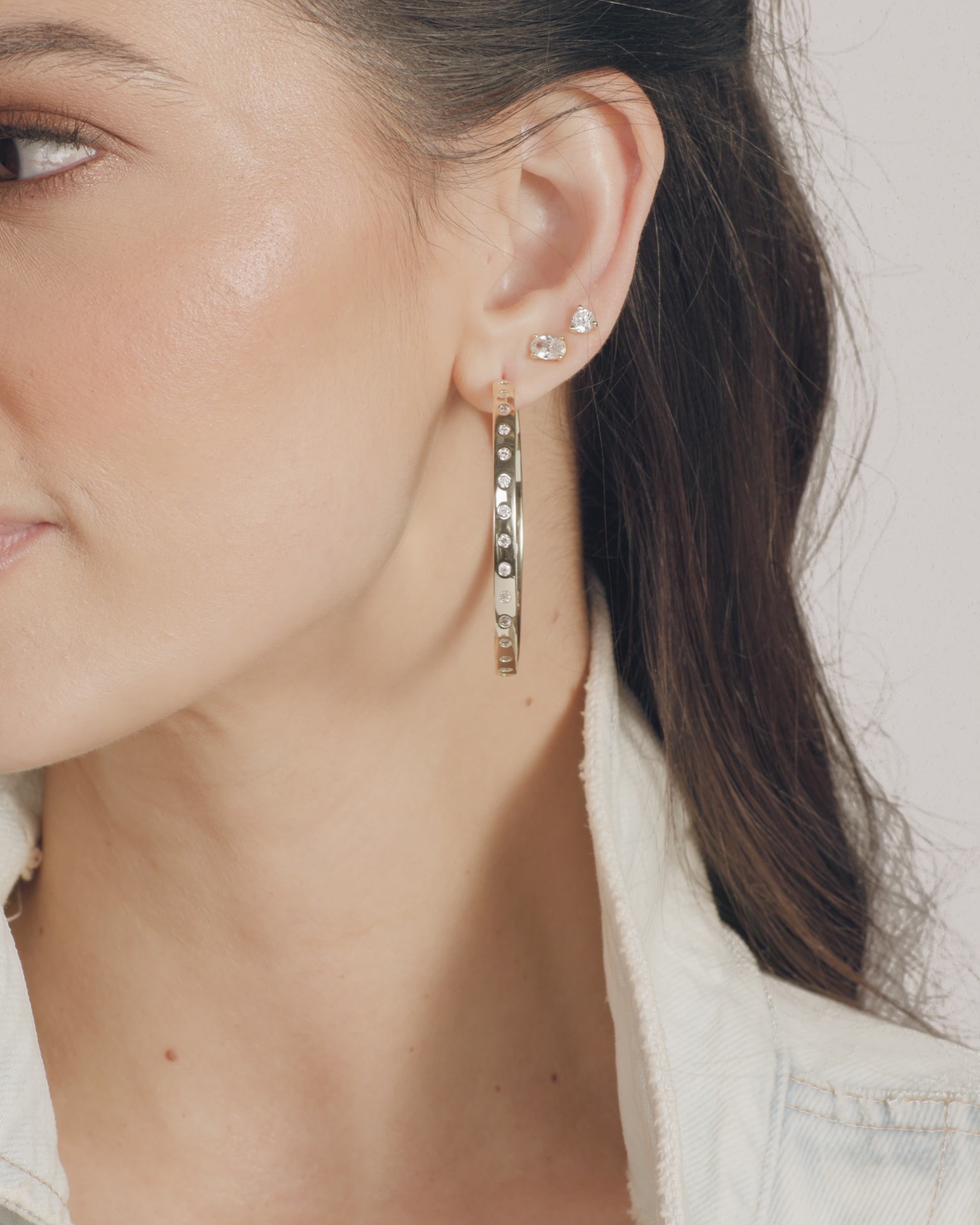 Ashley Reversible Hoops 2" - Gold|White Diamondettes