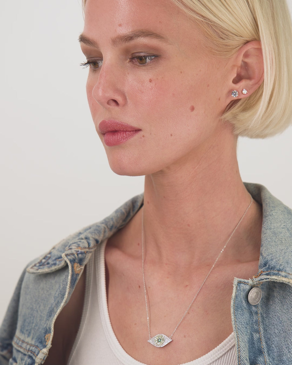 Green Evil Eye Necklace - Silver|Emerald