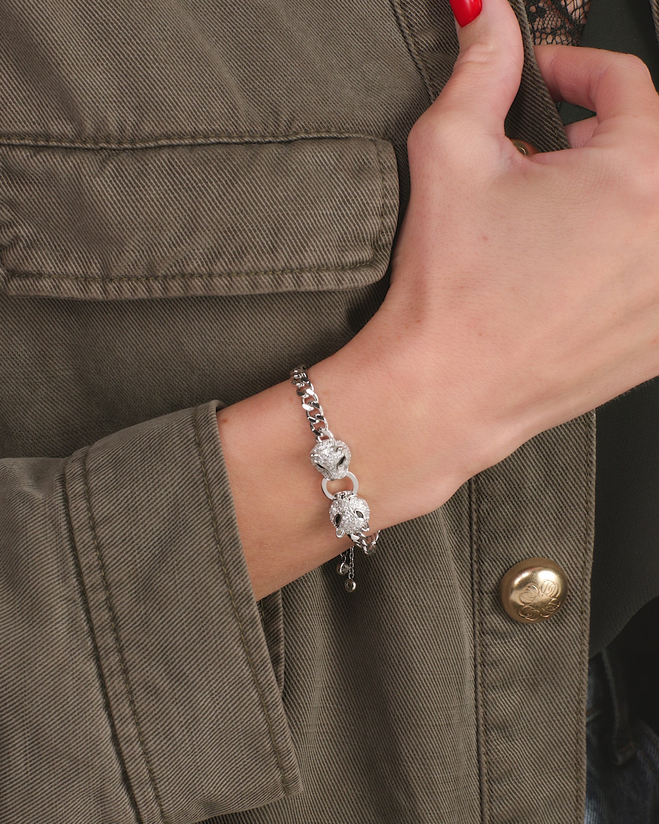 Double Jaguar Cuban Bracelet - Silver|White Diamondettes