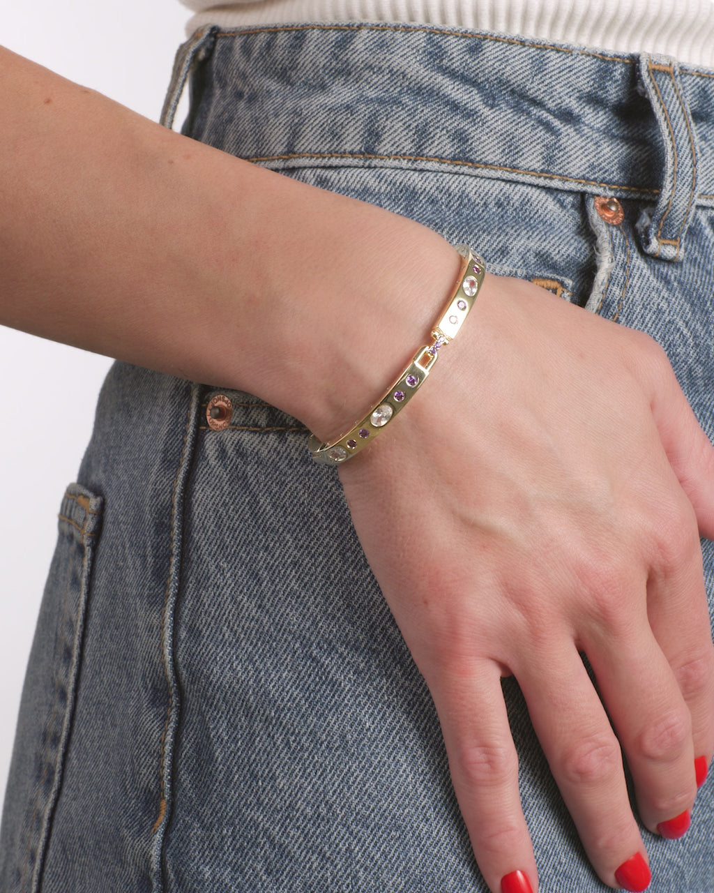 Ashley Sunset Lock Cuff 6mm - Gold|Lavender Amethyst