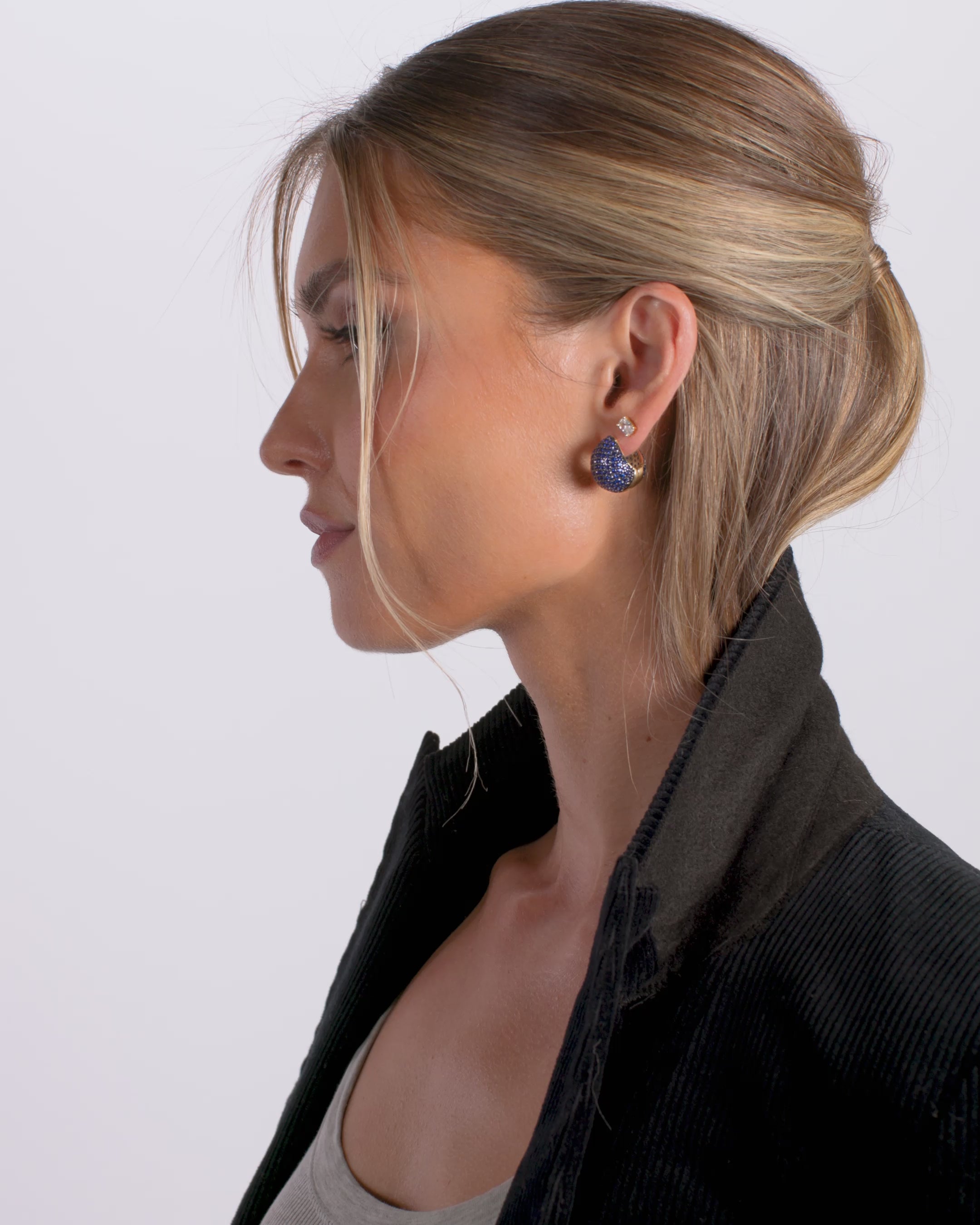 Norah Pavé Earrings - Gold|Blue Sapphire