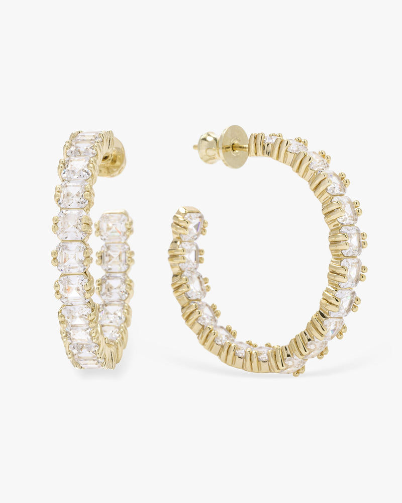 The Queens Hoops 1.25" - Gold|White Diamondettes