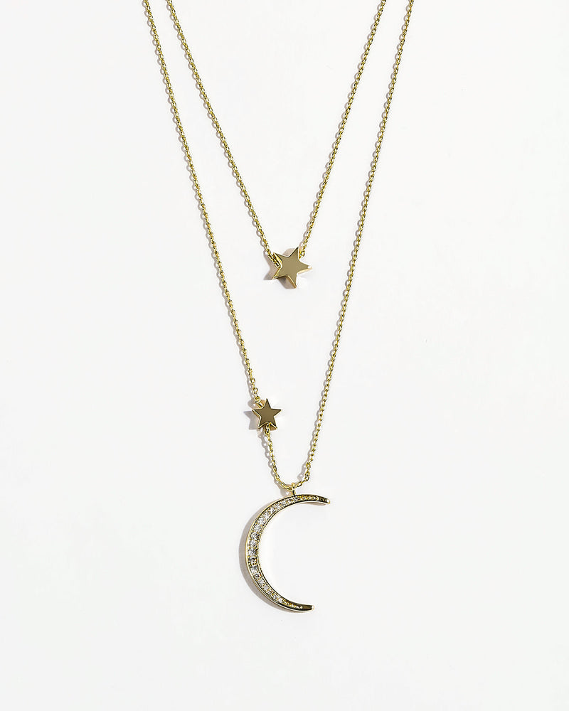 Fairbanks Crescent Necklace - Gold|White Diamondettes